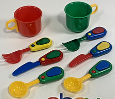 Vintage Fun With Food Toy Utensils Spoons Forks Knives Cups 2 Place Set