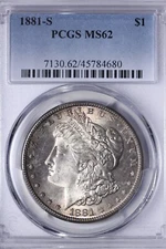 BU 1881-S Morgan Silver Dollar PCGS MS62 Toned JLA