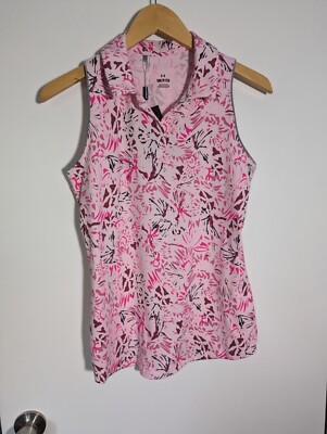 NWT WOMEN'S UNDER ARMOUR S/L POLO, SIZE: S, COLOR: PINK/RED (J538)