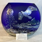 Fenton Art Glass "Freedom Soars" On Cobalt Faverene Oval Vase LIMITED EDITION
