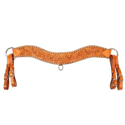 Western Natural Leather Carved Shaped Steering Breast Collar with Hand Carving