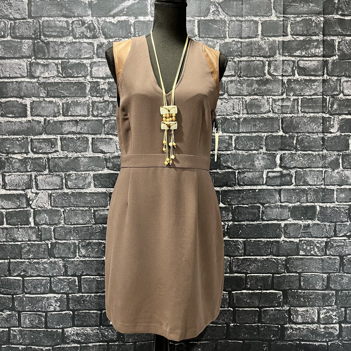 bb dakota brown leather dress BB Dakota SZ 10 Women’s Brown Pencil Dress / Genuine Leather Accents