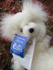 VINTAGE REAL FUR TEDDY BEAR SOFT LONG WHITE FUR ALPACA PETES TAGS CUTE RARE 12"
