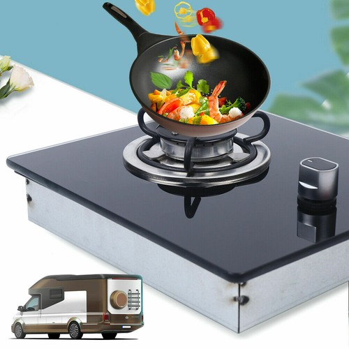 1 Burner LPG Gas Stove Hob Tempered Glass Black For Boat Caravan RV Camper Van - Picture 6 of 11
