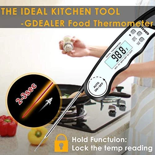Meat Thermometer Digital Instant Read Thermometer Ultra-Fast Cooking D-Black