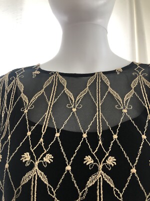 AUGUST MAX WOMAN  Black Formal Evening Dress With Gold Embroidery On Top Size 14