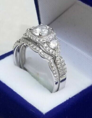 Bridal Wedding Ring Set 2.00Ct Round Cut Moissanite 14k White Gold in Size 7.5