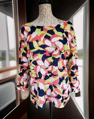 Ruby Rd Blouse Women's L Coral Green 3/4 Sleeve NEW