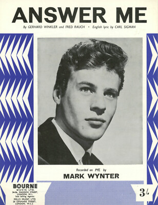 Mark Wynter : Answer Me  : original UK 60s Sheet Music