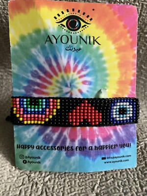 Ayounik Multicolor Emojis Beaded Adjustable Slider Bracelet NEW