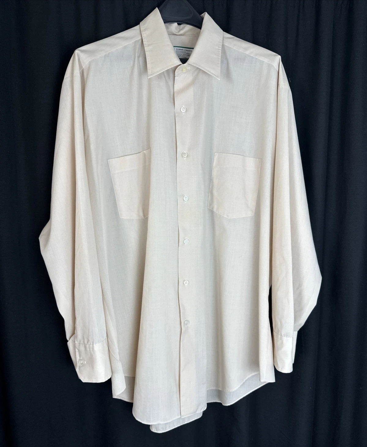 VTG 70s Sears Perma-Prest Mens Big Size 18-34/35 Tan Button Down Dress Shirt
