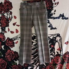 VTG 70s Disco MCM Men's Mid Century Gingham Wide Bell Bottoms Pants Slacks 31"