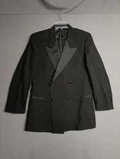Vtg Union-Made Givenchy Double-Breasted Black Tuxedo Blazer Sz 40 Wool USA