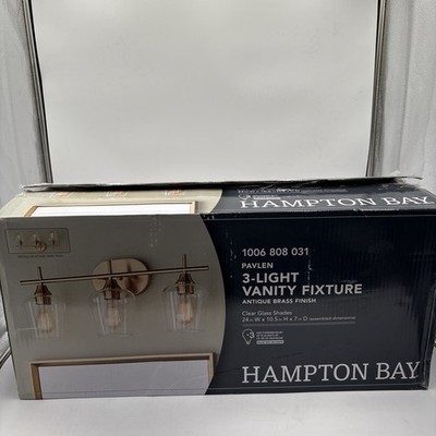 Hampton Bay Pavlen 24 in. 3-Lights Antique Brass Vanity Light with Clear Glass