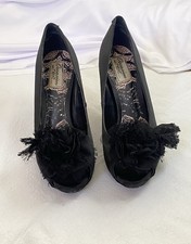 Next elegant black satin platform shoes sandals with floral detail size 3