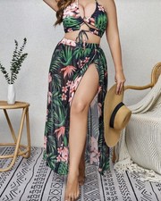 Women  s Plus Size 3 Piece Hawaiian Print Swimsuit NWOT Size XL