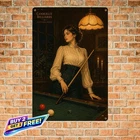 Regal Billiards Lady Elegant Indoor Vintage Tin Metal Sign Pool Art