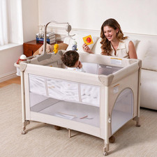 Pack and Play with Baby Bassinet - One-Step Setup Bedside Crib