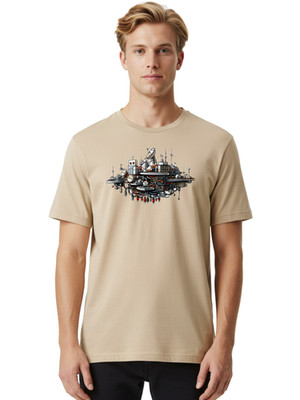 Future-Tech-Island Mens Graphic Tee, 100% Cotton, Casual Summer Wear