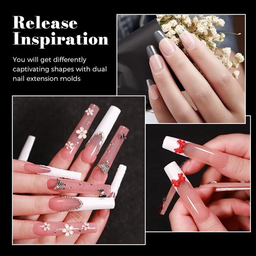 Nagel Doppelformen für Poly Gel, 288 Stück French Nagelformen, 8 Formen, 12 Größen transparent - Bild 2 von 7