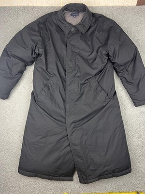 Lands' End Coat Mens Medium Black Long Down Puffer Parka Full Zip Winter Warm