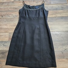 Ann Taylor Silk Black Spaghetti Strap Floral Embroidered Dress Size 6P