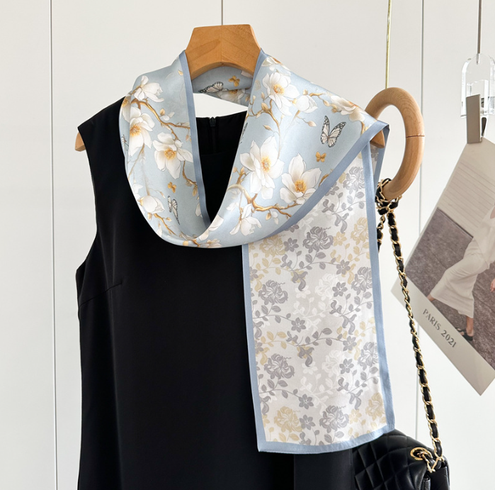 100% Silk Mulberry 150X16cm Scarf Women Neckerchief Wrap pear blossom Print new