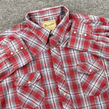 Wrangler Western Mens 2XL Plaid Pearl Snap Long Sleeve Button Up Shirt Red