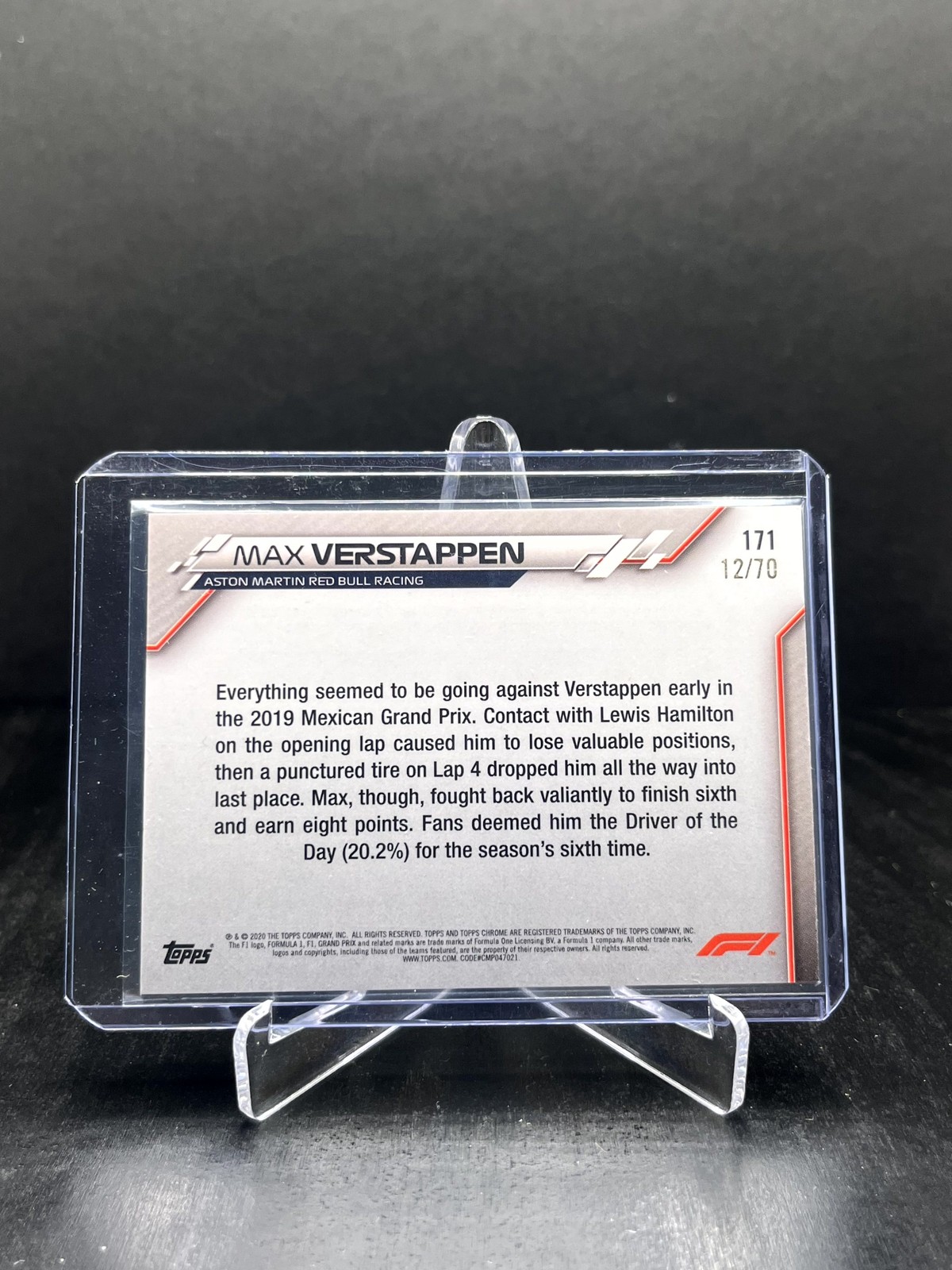 2020 Topps Chrome Sapphire F1 Max Verstappen 70th Anniversary 12/70 #171 view 2