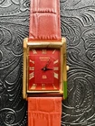 RED WITH GOLD CASE Vintage Seiko Slim Quartz Men's Wrist Watch