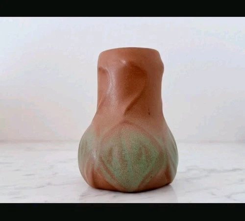 1930s Van Briggle Onion Bulb Vase, Brown & Green Glaze, Colorado Springs