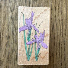 Hero Arts Two Irises Wood Mounted Rubber Stamp F213 Iris Flower Floral Vtg 1990