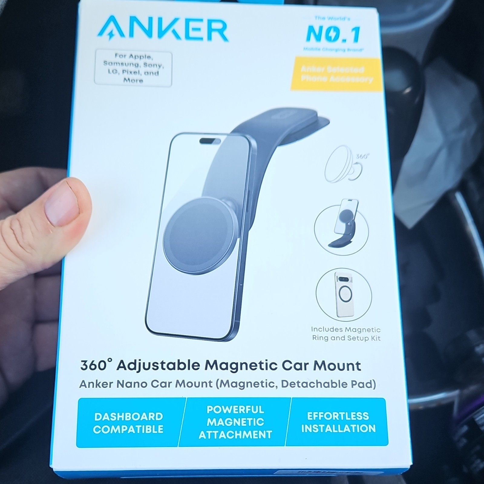 Anker Magnetic Dashboard Car Mount 360&deg; Adjustable, Detachable Pad + Ring