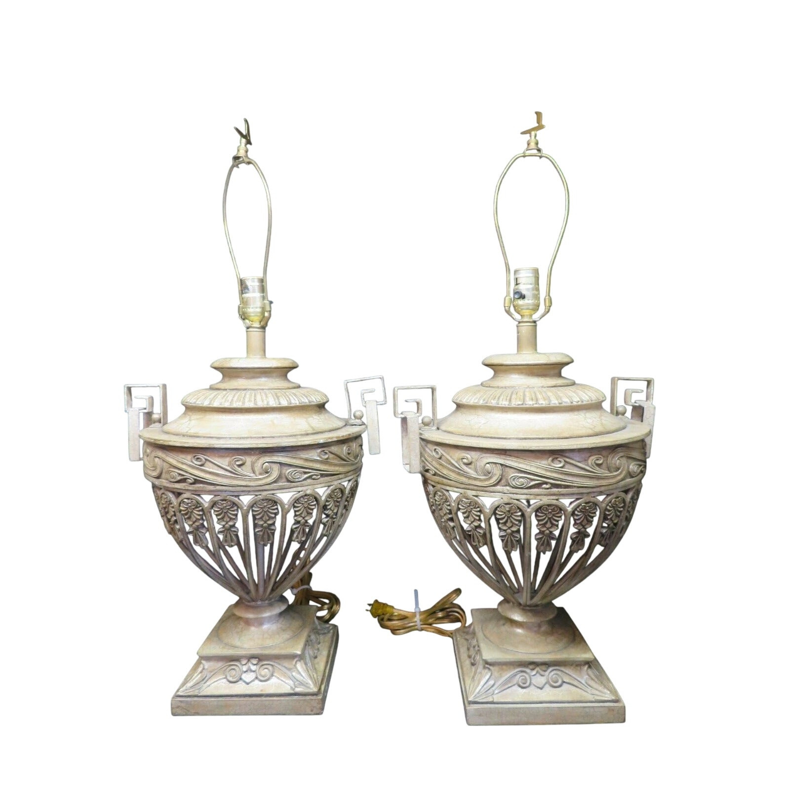 Pair of 2 LEEAZANNE Open Metal Urn LYRIC INTERLUDE Electric Table Lamps, 32"