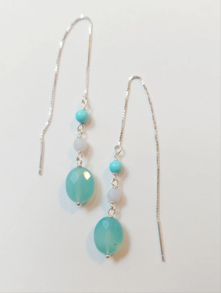 Orecchini in argento 925 con turchese, calcedonio e avventurina sfaccettata - Immagine 3 di 4