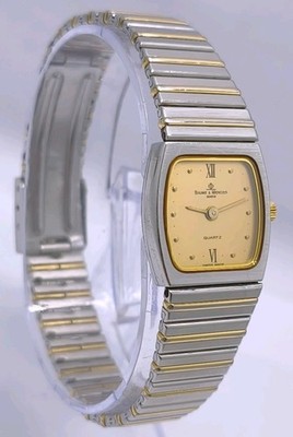 Vintage 1980er Baume & Mercier Stahl vergoldet Armband Slimline Quarz Damenuhr