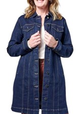 DG2 by Diane Gilman Women's Stretch Denim Longline Car Coat Indigo