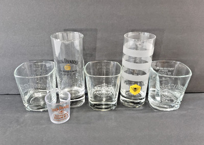 Jack Daniel s Glassware Lot Whiskey Tumbler Tennessee Apple Honey Shot Glass Bar