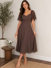 Baltic Born Smocked Flutter Sleeve Midi Dress XS Brown Boho Lagenlook Cottage