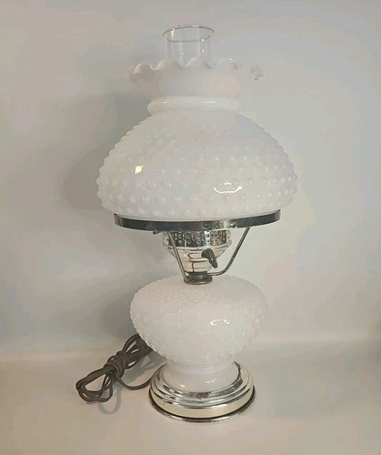 Vintage Milk Glass Hobnail Hurricane Electric Table Lamp Gone With The Wind