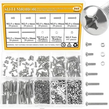 M2.5 Machine Screws Nuts Washers Set, 304 Stainless Steel, 565 Pieces