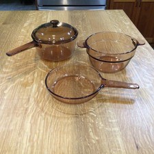 Vision Corning Amber Glass 4 Piece set with 7&rdquo; Skillet & Double Boiler Pot w/Lid