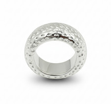 925 Sterling Silver Hammered Wide Band Ring, Boho Textured Dome Statement