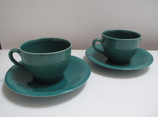 2 x Vintage ASHTEAD Potters Surrey Jade green cups & saucers