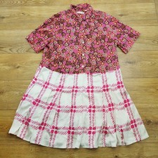 Marni Uniqlo Dress Womens M Medium Pink Floral Plaid Check Pleated Open Collar