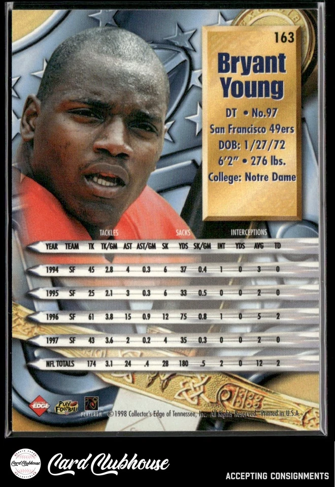 1998 Collector's Edge Supreme Season Review Gold Ingot #163 Bryant Young - Image 2 of 2