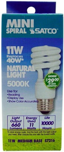 S7216 11W E26 Base T2 Mini Spiral 5000K Equivalent 40W Lamp Enclosed Fixtures - Image 2 of 4