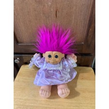 Russ Berrie Troll Purple Dress White Bloomers Holding Purse Vintage 12 in Tall P