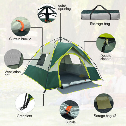 3-4 Person Tent Camping Auto Instant Pop Up Shelter Hiking Fishing Shade Outdoor - Picture 5 of 14