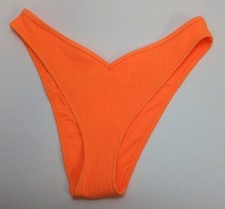 Aerie Neon Orange Ribbed Bathing Suit Swimsuit Cheeky Bottoms, Free Shipping